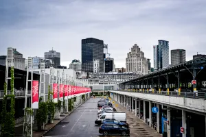 Vista del skyline de Montreal desde el venue.