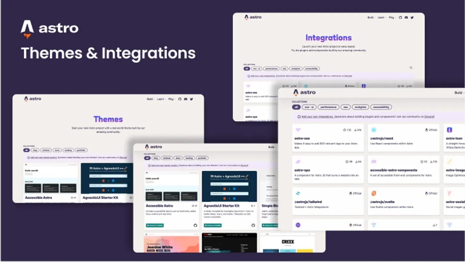 Catálogo de Temas e Integraciones de Astro