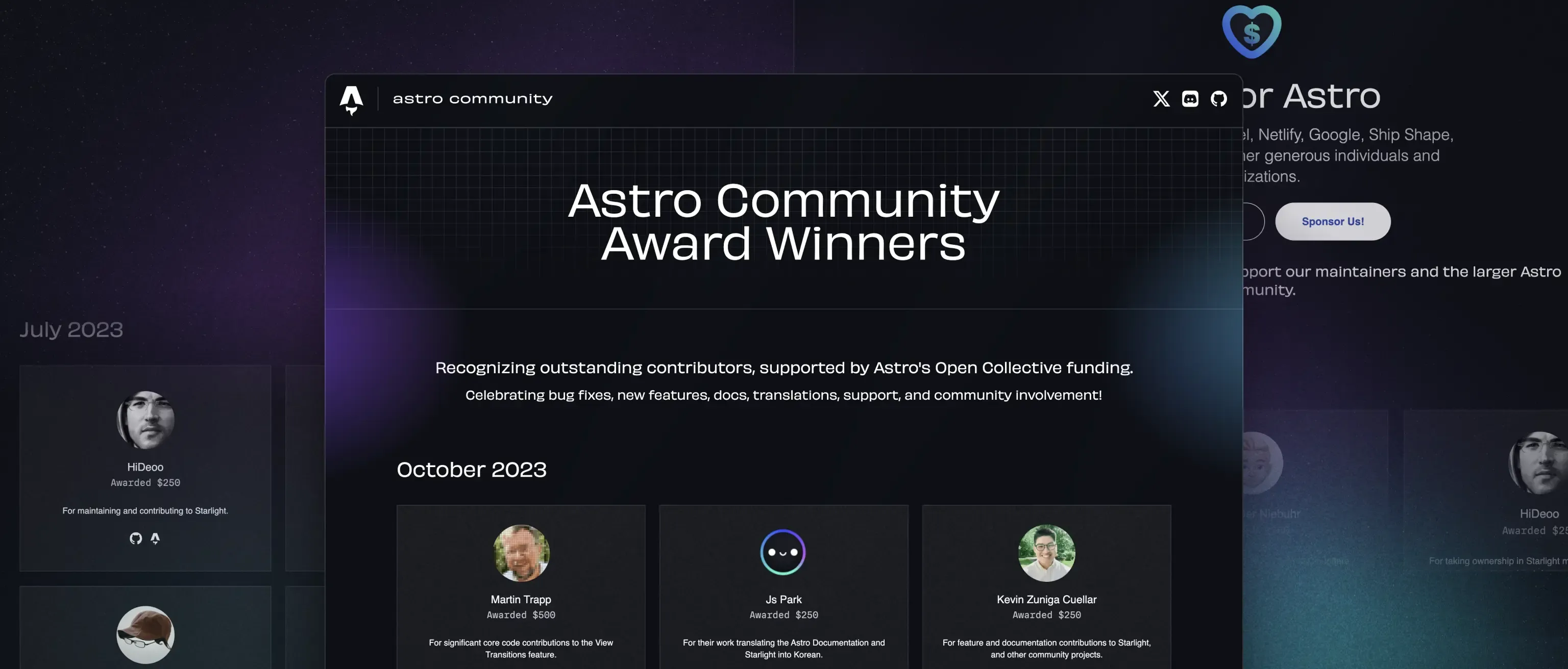 Una captura de pantalla del Astro Community Microsite